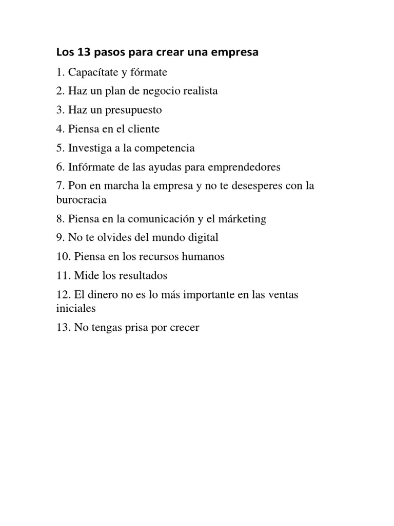 13 Pasos para Crear una Empresa | PDF | Plan de negocios | Marketing