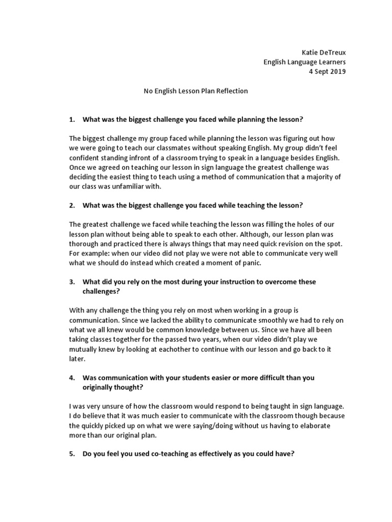 Silent Lesson Plan Reflection | PDF | Lesson Plan | Neuropsychological  Assessment