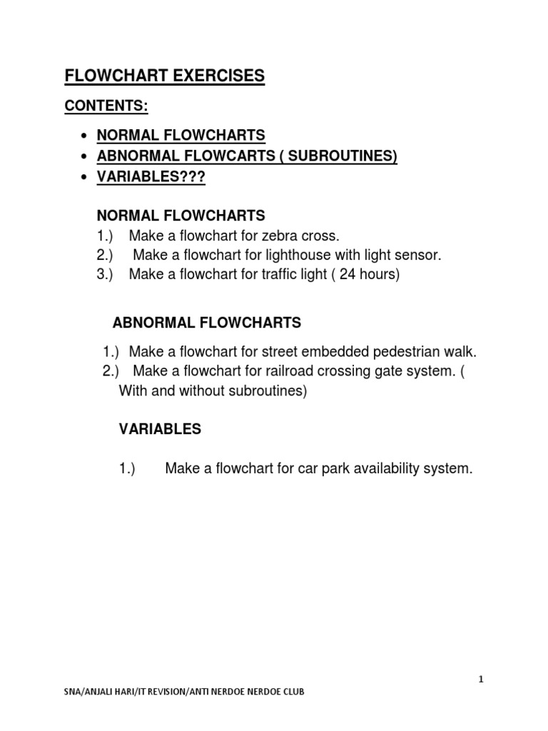 Flowchart Exercises: Contents | PDF | Technology & Engineering