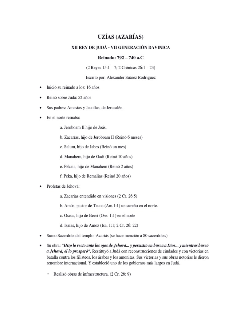 Historia y Lecciones del Rey Uzías | PDF | Biblia | Religión y creencia