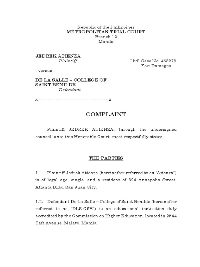 Complaint For Damages Sample PDF Affidavit Complaint