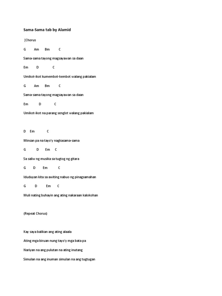 Sama-Sama Chords and Lyrics Guide | PDF | Performing Arts