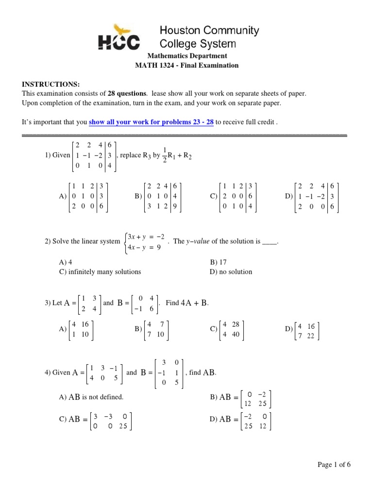 MATH 1324 Final Exam Overview | PDF | System Of Linear Equations | Interest