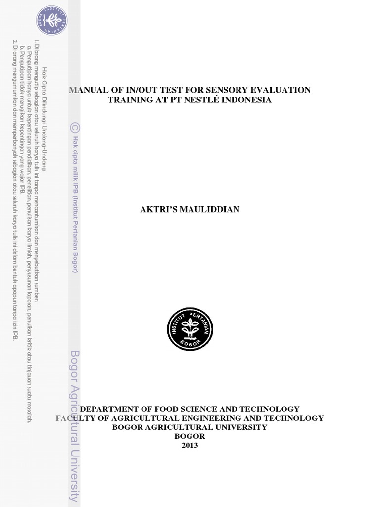 Manual of In/Out Test For Sensory Evaluation Training at PT Nestlé ...