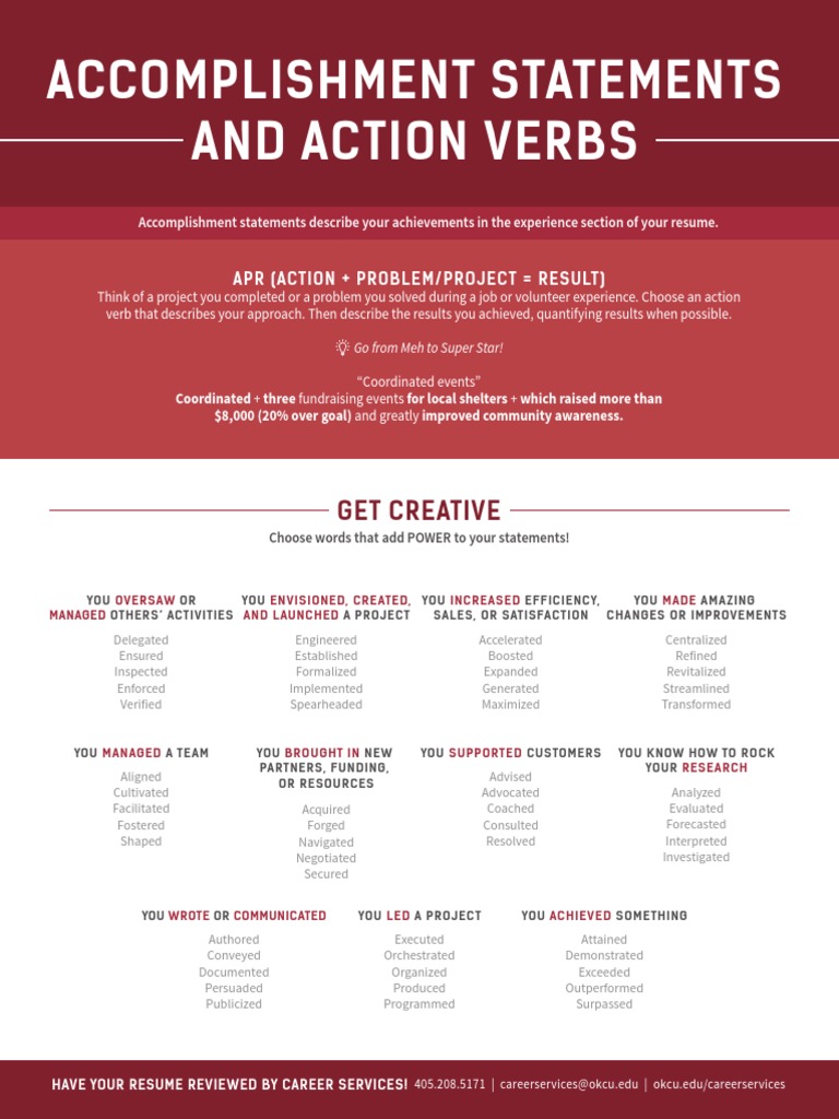 Action Verb Accomplishments | PDF | Business | Cognition