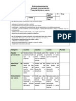 Rúbrica de Evaluación Exposición de Un Cuento