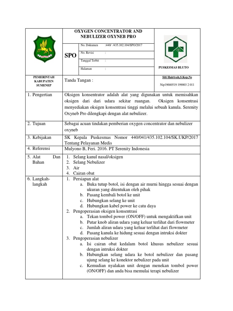OXYGEN CONCENTRATOR AND NEBULIZER SOP | PDF