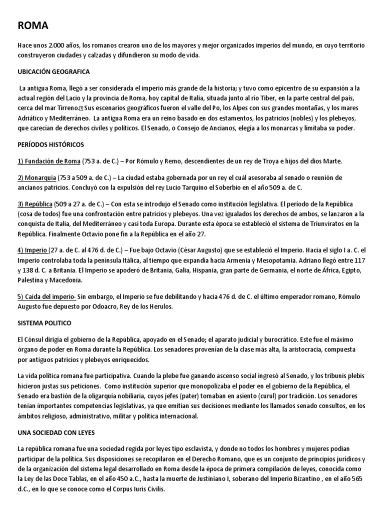 Historia y legado de la antigua Roma | PDF | Republica Romana | Pompeya