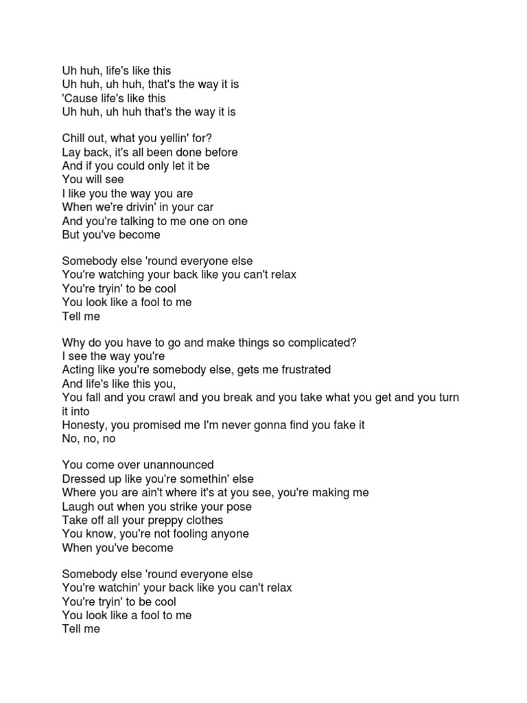 Avril Lavigne Complicated Lyrics PDF