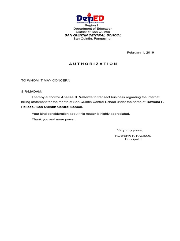 Authorization Letters for Consideration | PDF | Business