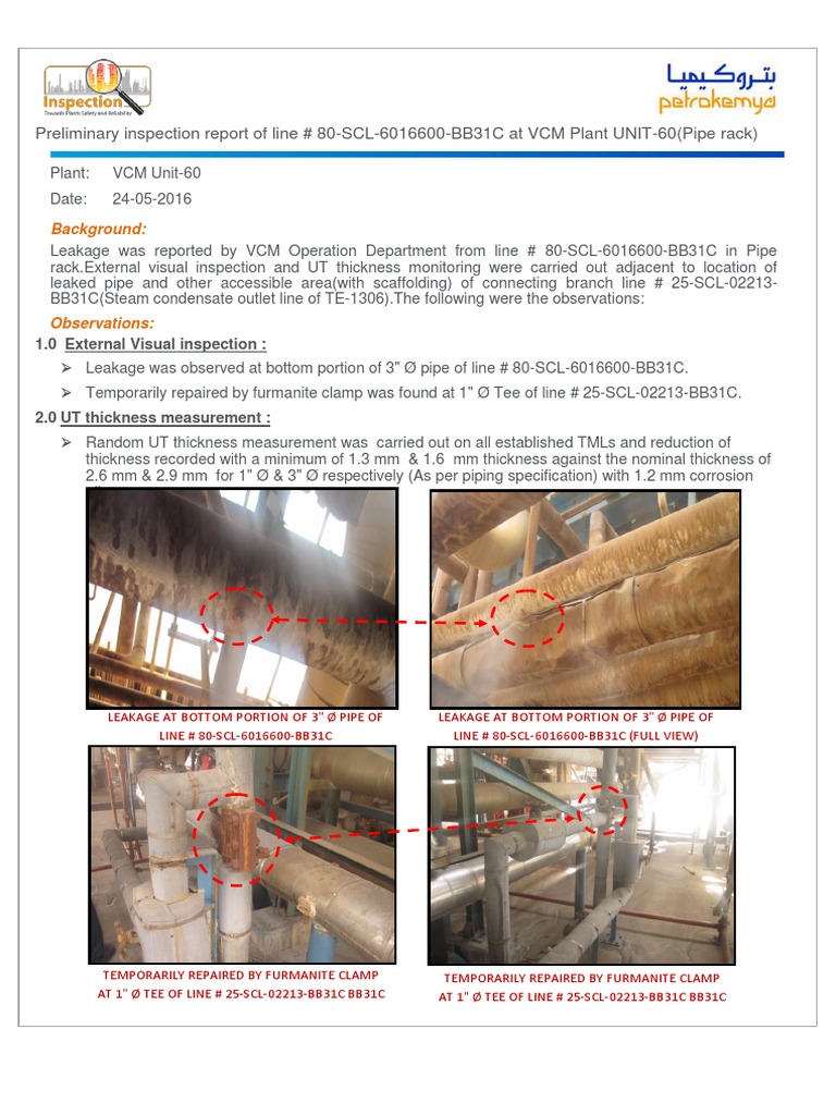 Preliminary Inspection of SCL Pipe 80 | PDF | Pipe (Fluid Conveyance ...