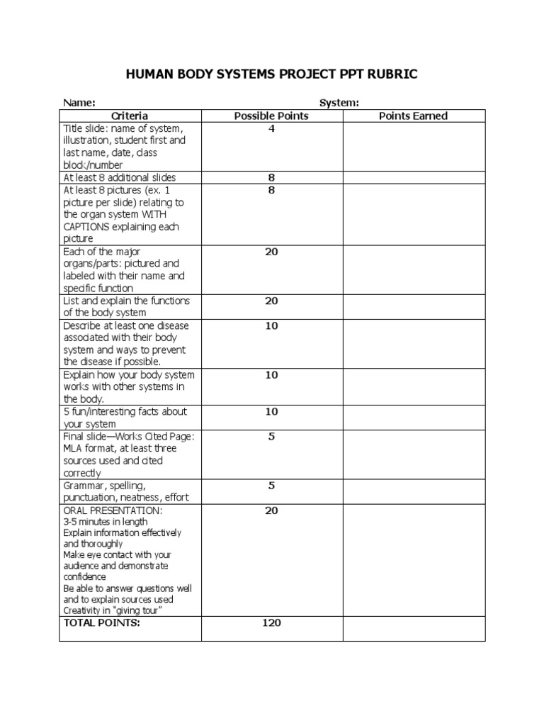 Human Body Systems Project Guidelines | PDF | Human Body | Muscle