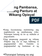 Wikang Pambansa Wikang Panturo at Wikang Opisyal