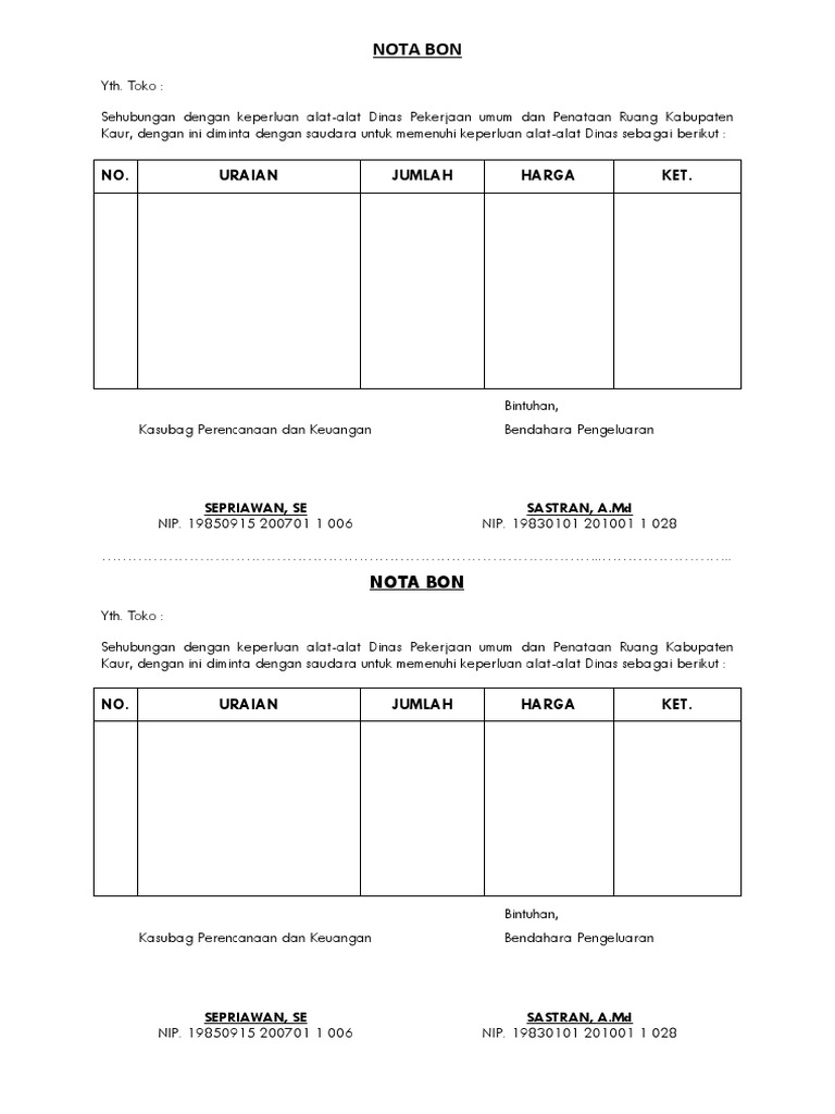 Nota Bon | PDF | Pengelolaan Keuangan & Uang