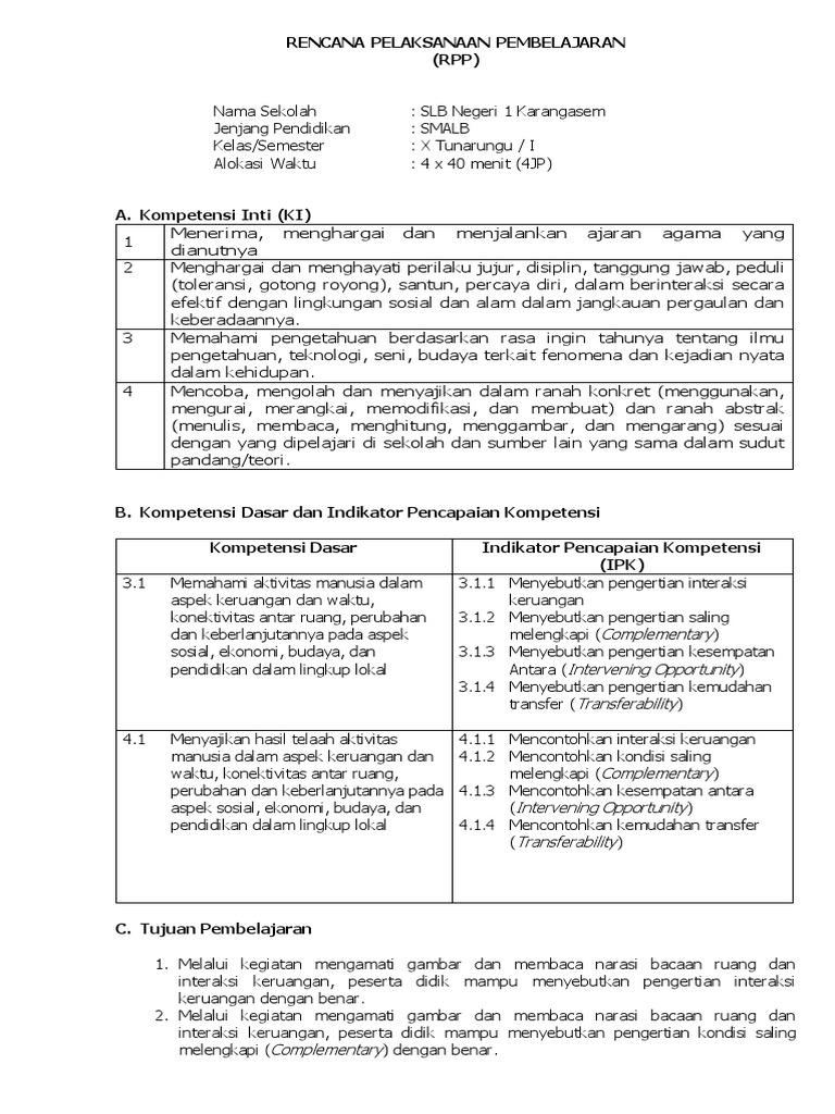 Rpp 1 Ruang Dan Interaksi Antar Ruang Pdf