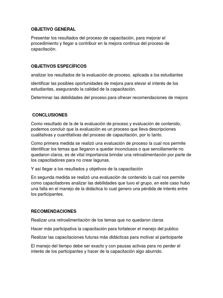 Informe de Capacitacion | PDF