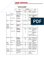 Schedules of Training School Year 2019-2020: Team Designation Names Schedule Venue