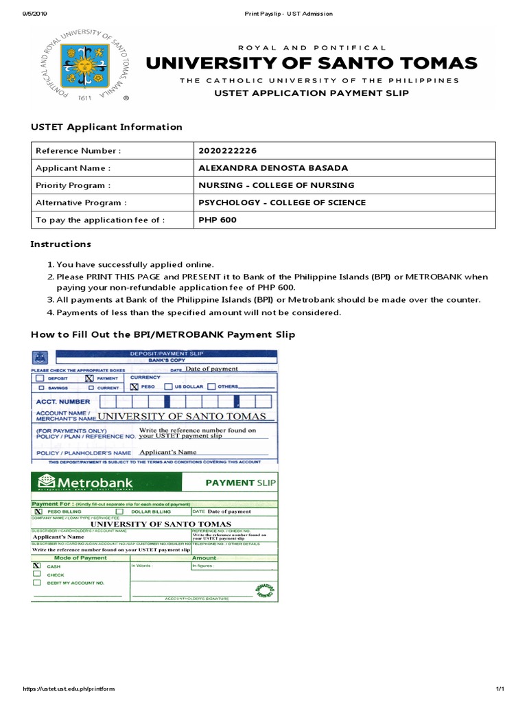 Print Payslip UST Admission | PDF