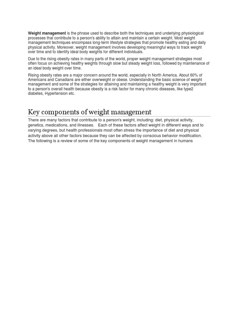Key Components of Weight Management | PDF