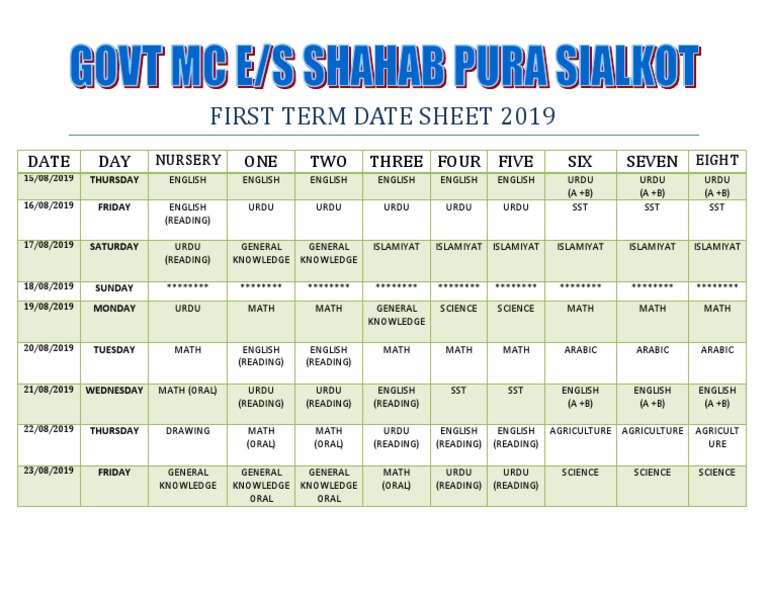 First Term Date Sheet 2019 | PDF