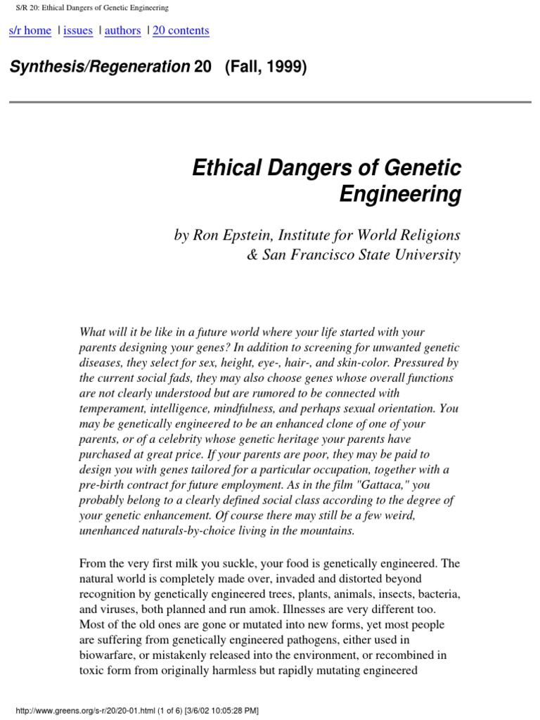 Genetic Engineering&Its Risk | PDF | Biological Warfare | Genetic ...