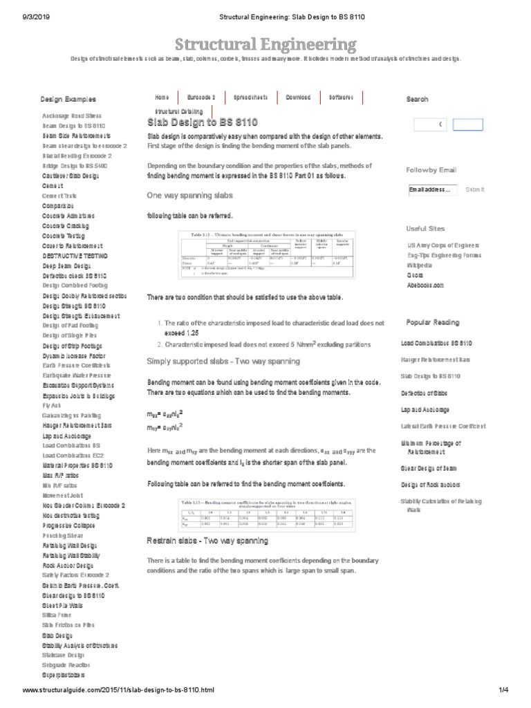 Structural Engineering - Slab Design To BS 8110 | PDF | Bending | Beam ...