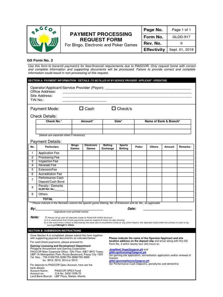 GS Form No. 2 - Payment Processing Request Form | PDF | Payments | Cheque