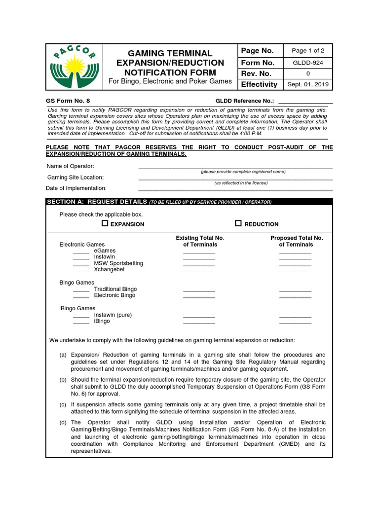 Gaming Terminal Expansion/Reduction Form | PDF | Government ...