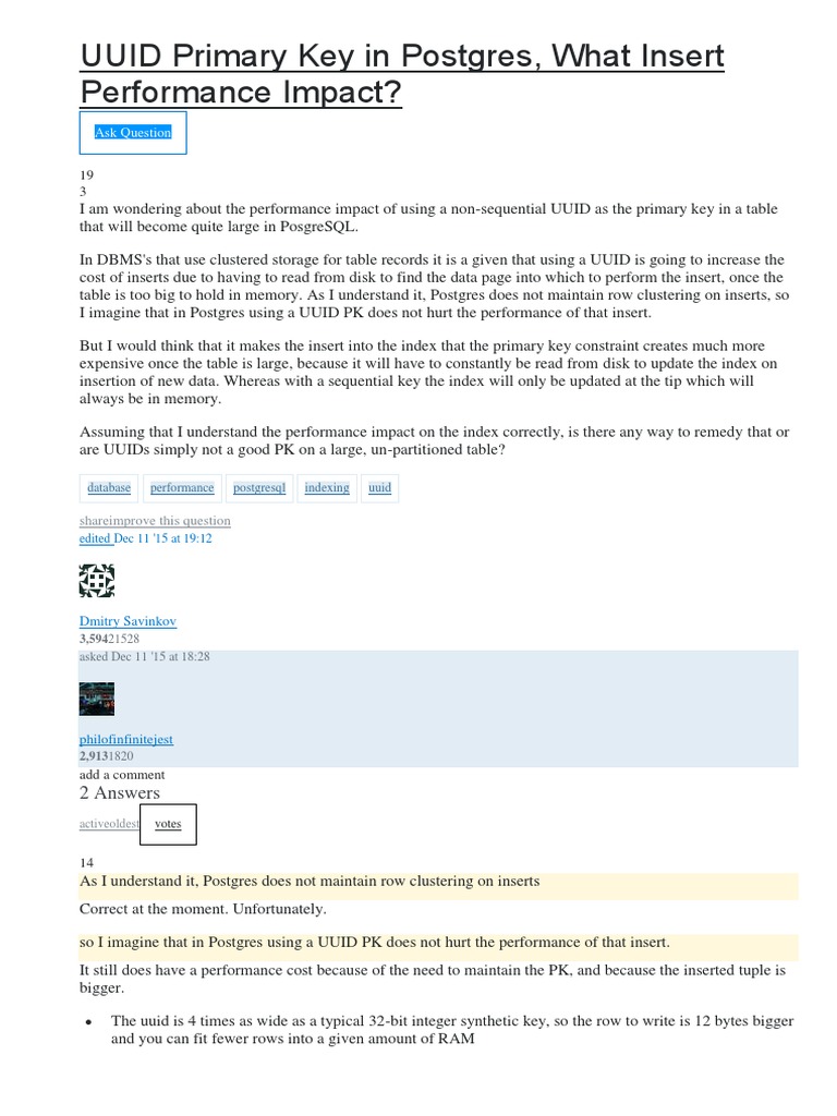 UUID Primary Key in Postgres What Insert Performance Impact PDF