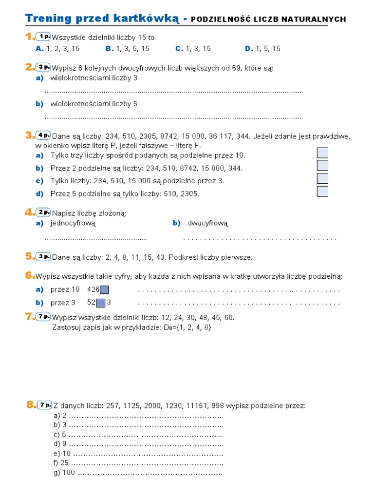 Podzielność Przez 10 5 2 Zadania Klasa 4