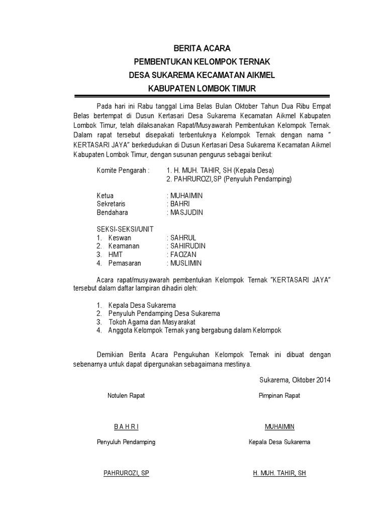 Berita Acara Pembentukan Klp