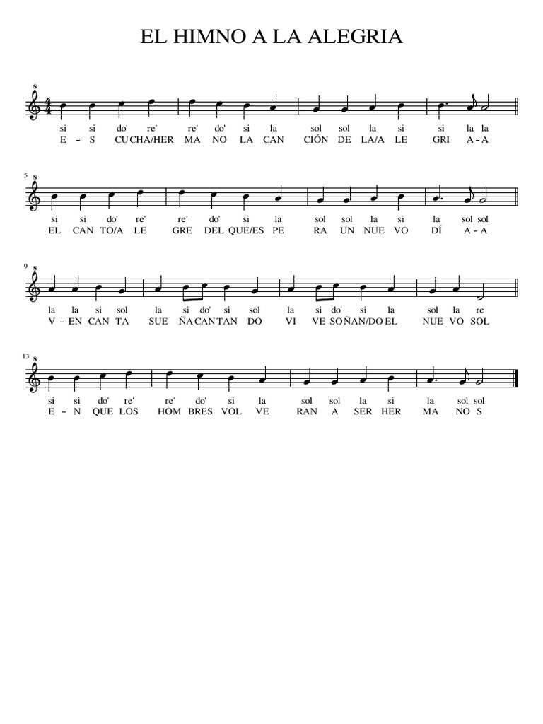 Partitura El Himno a La Alegria con Letra Entretenimiento (general)