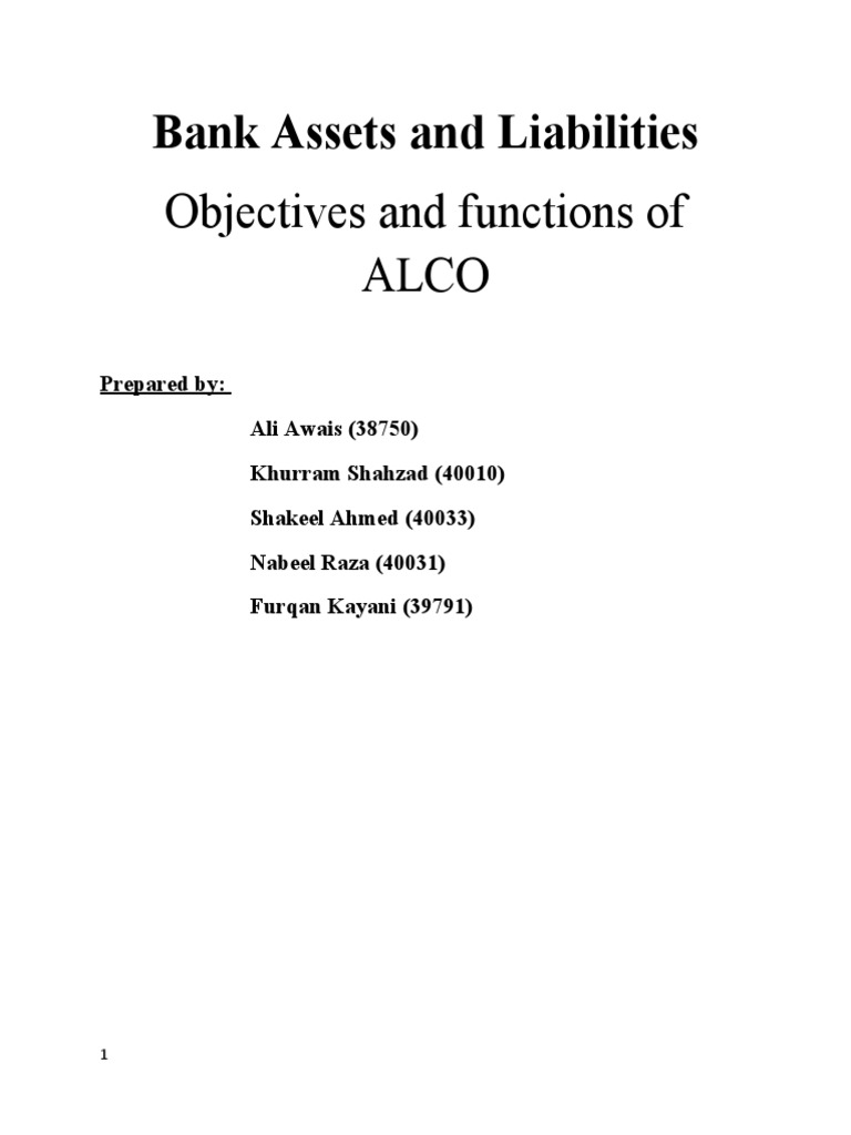 Objectives and Functions of Alco Bank Assets and Liabilities PDF