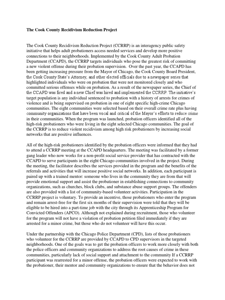 The Cook County Recidivism Reduction Project | PDF | Probation ...