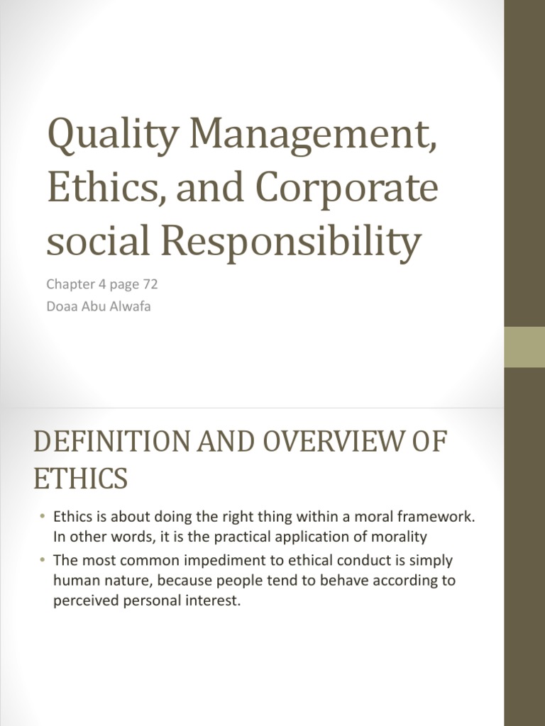 Ethics in Quality Management and CSR | PDF | Integrity | Corporate ...