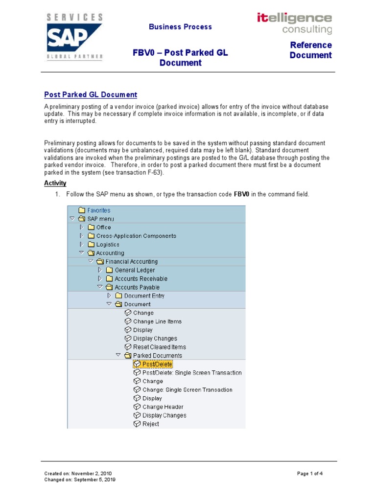 FBV0 Post Parked GL Document | PDF | Database Transaction | Databases