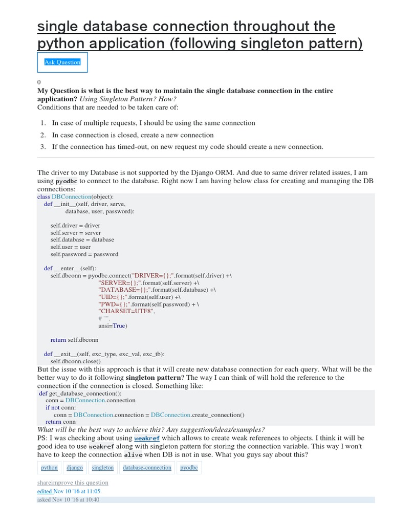 Single Database Connection Throughout The Python Application | PDF ...