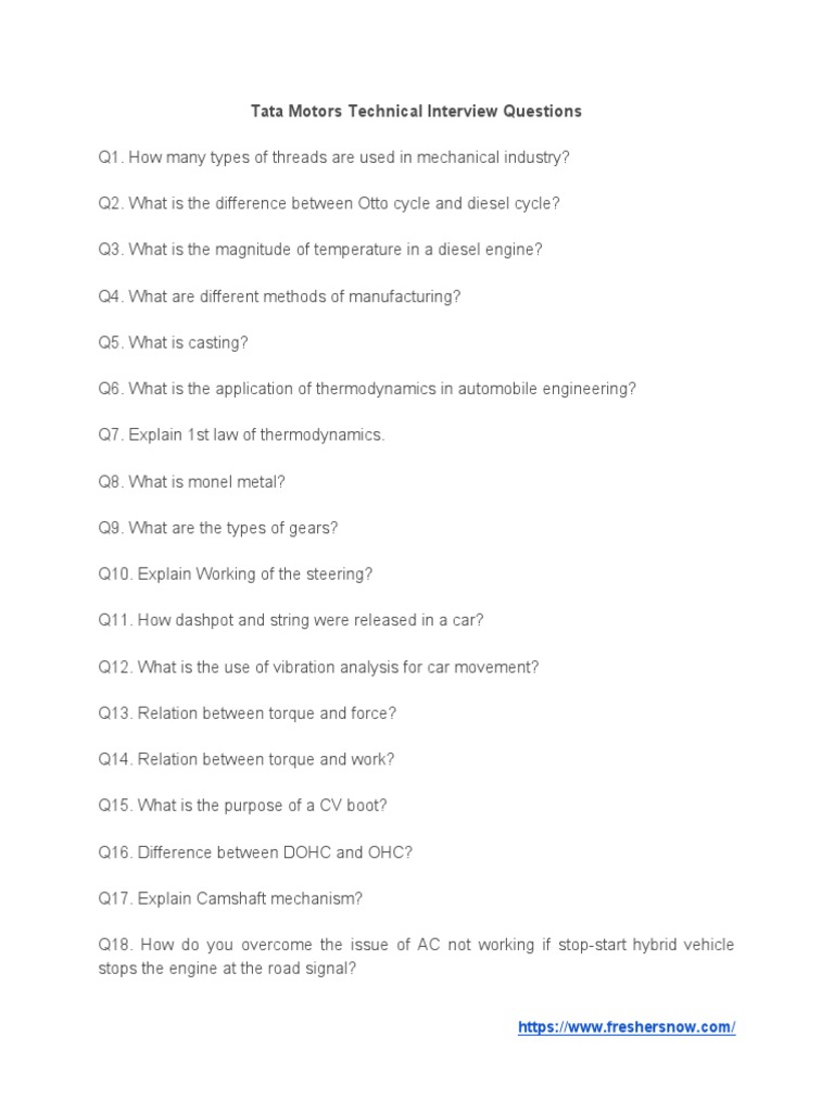 Tata Motors Technical Interview Questions | PDF