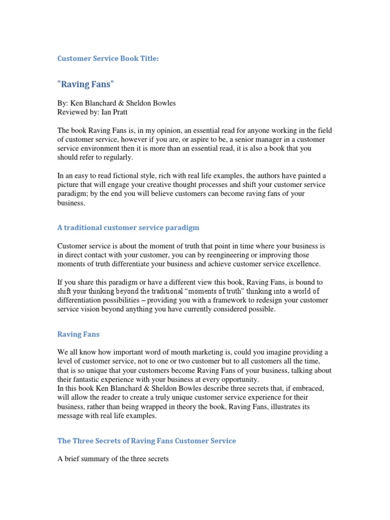 Summary Raving Fans Customer Epistemology