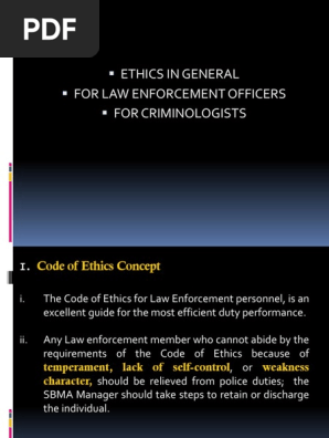 Code Of Ethics Presentation Pdf Police Police Officer