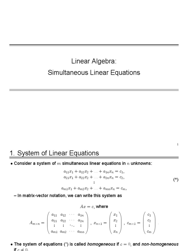 Linear Algebra: Simultaneous Linear Equations | PDF | Determinant ...