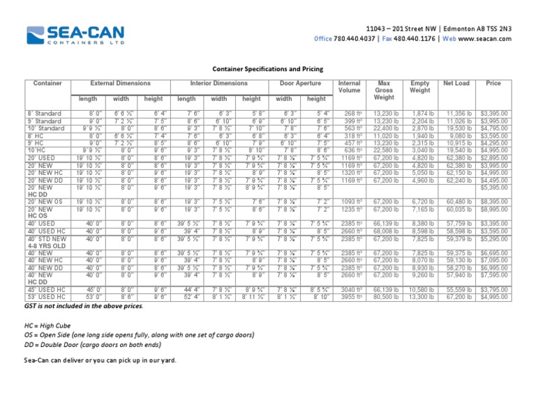 Shipping Container Specs & Prices | PDF | Freight Transport | Transport
