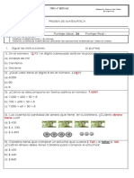 Prueba de Matemática de Multiplicaciones y Divisiones