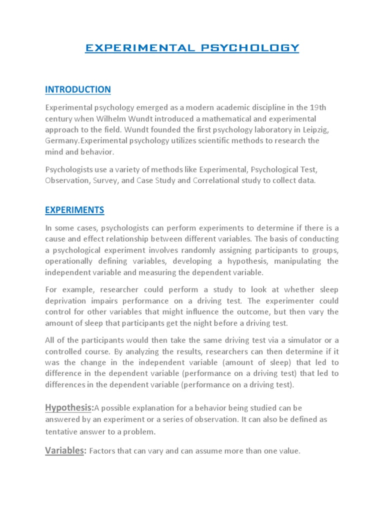 CLASS XI - Experimental Psychology614 | PDF | Experiment | Experimental ...
