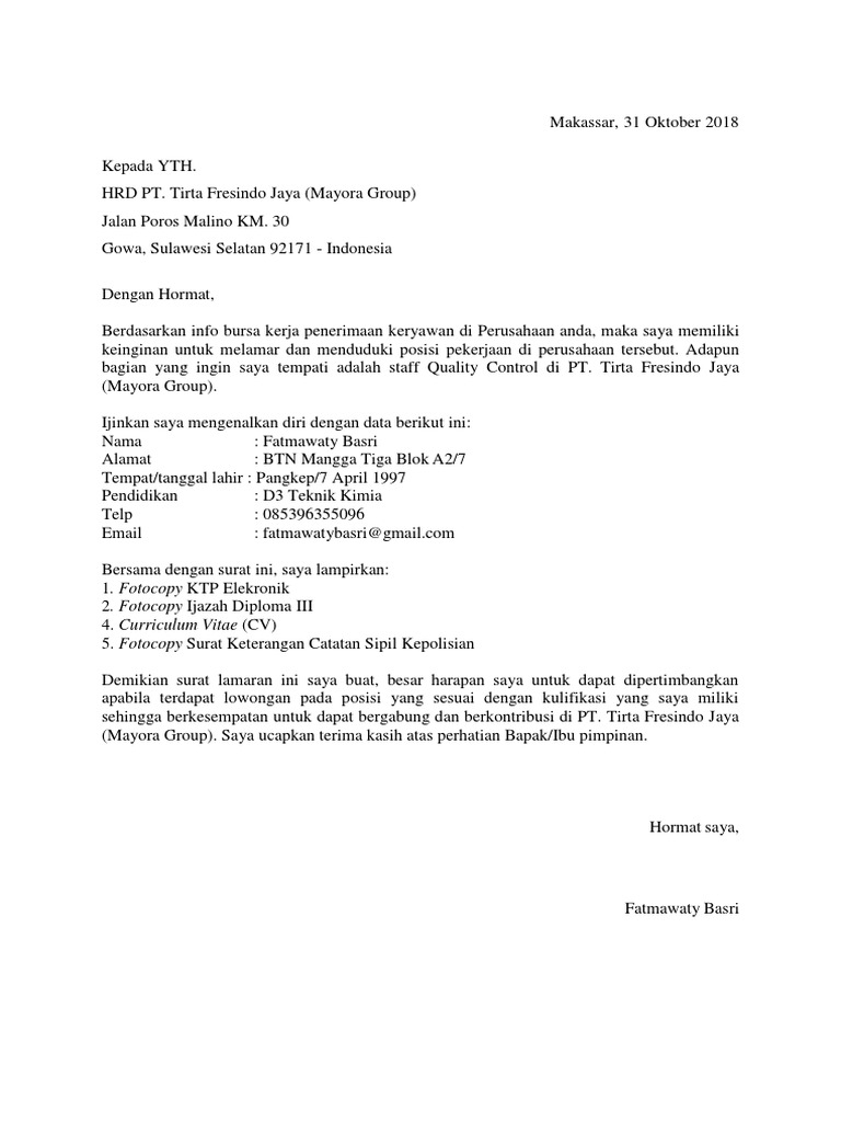 Download 81+ Contoh Surat Lamaran Kerja Quality Assurance Gratis Terbaru