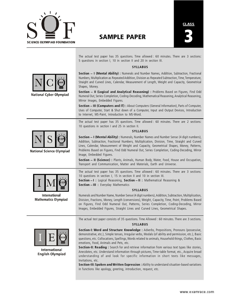 SOF Sample Paper Class 3 PDF | PDF | Beak | Reason