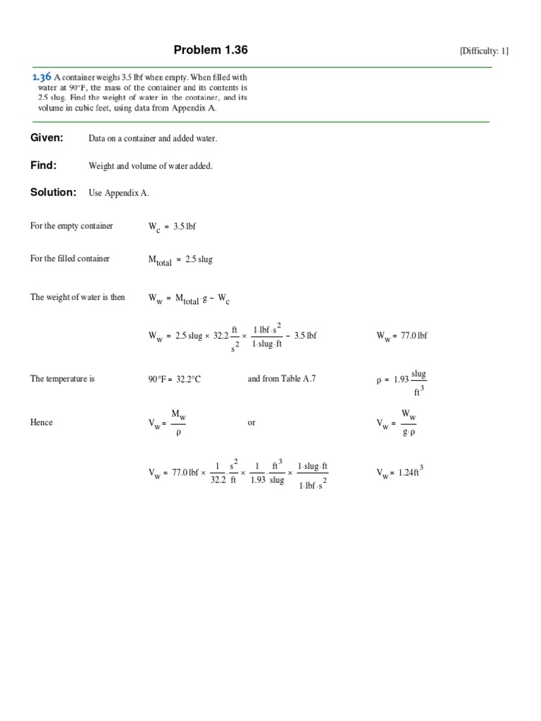 Calculate Water Weight and Volume | PDF