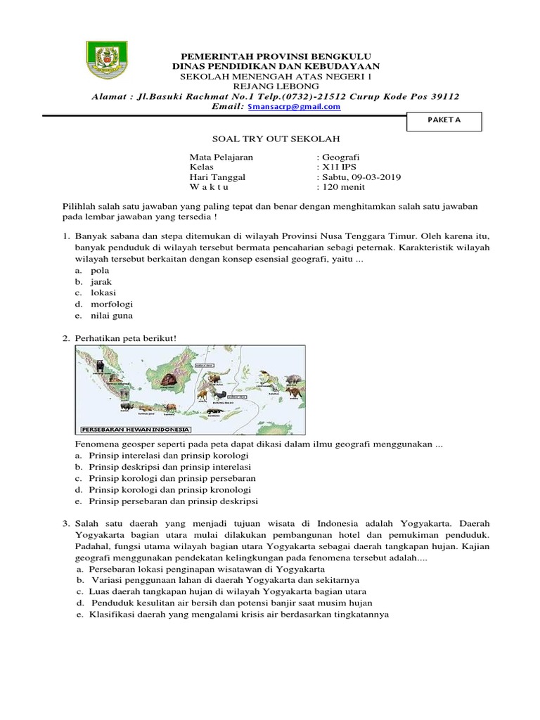 Soal Try Out Kls Xii Geo 2019