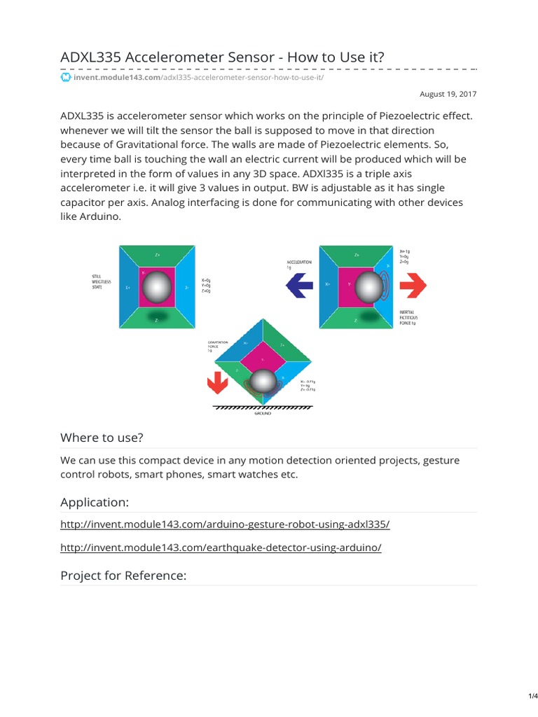 ADXL335 Accelerometer Usage Guide | PDF | Accelerometer | Sensor