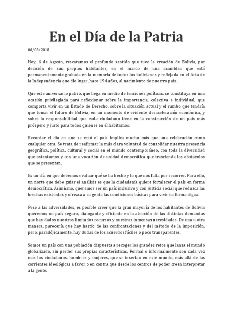 Reflexiones sobre el Día de la Patria en Bolivia | PDF | Bolivia | Pobreza